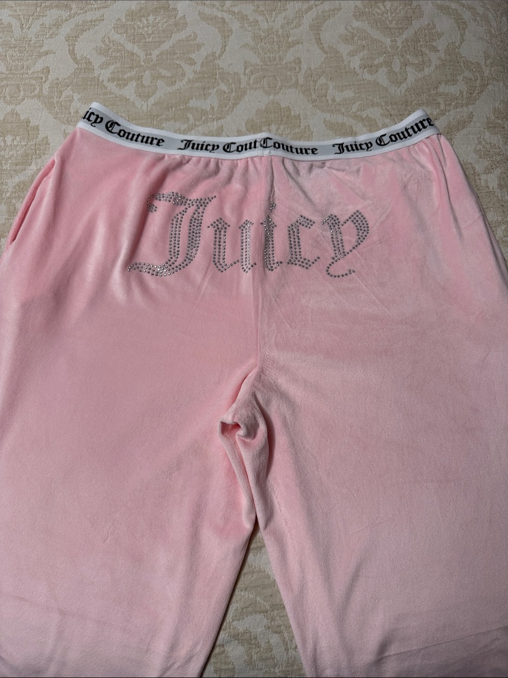 Juicy Couture Girls Pink Velour Pajama Bottoms with Rhinestone Logo
